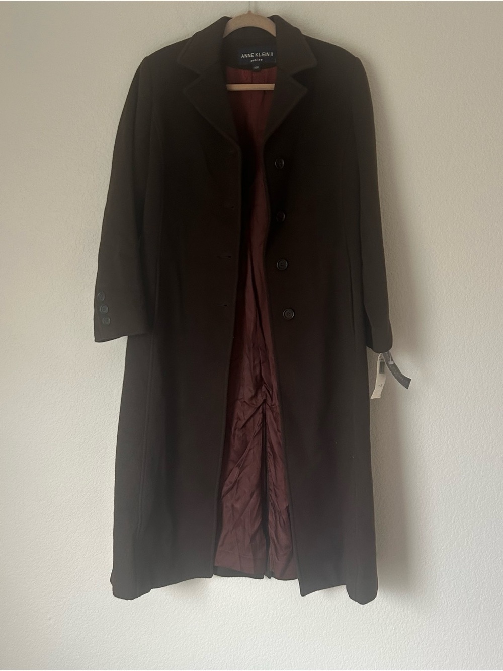 NWT Anne Klein II Wool Coat in Chocolate Brown
